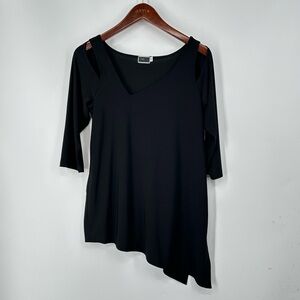 Sympli Black Asymmetric Slinky Cold Shoulder Top